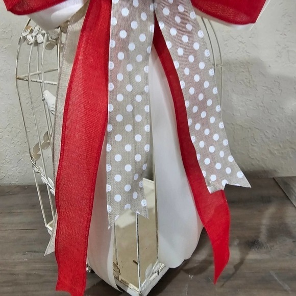 Christmas Bow, Handmade Holiday Bow, Tree Topper, Wreath Accent, Polka Dot Bow - Picture 3 of 9